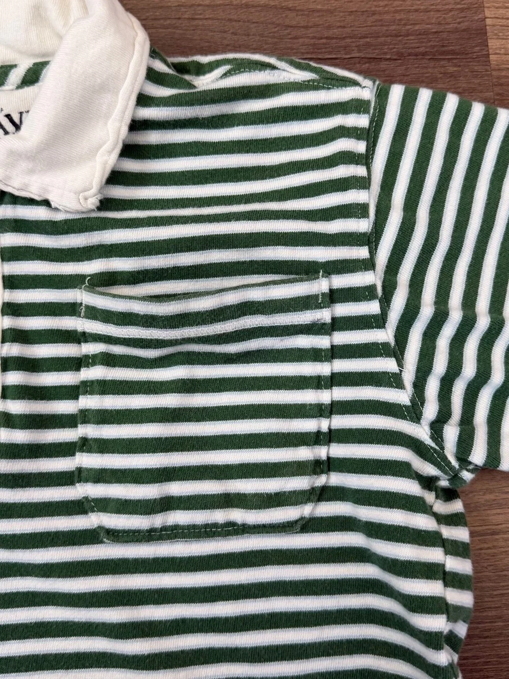 Y2K Old Navy Youth Short Sleeve Green & White Striped Polo Tee Size Small